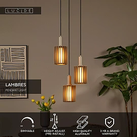 LAMBRES Pendant light 40x40 cm 3xE27 taupe (Lucide)