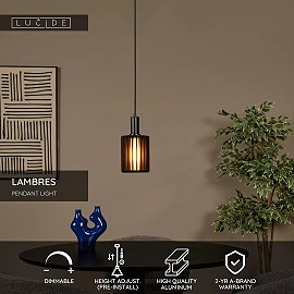 LAMBRES pendant light Ø 15 cm 1xE27 black (Lucide)