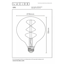 G95 Filament LED bulb E27 1x4.9 W 2700 K dimmable transparent (Lucide)
