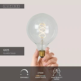 G125 Filament LED bulb E27 1x4.9 W 2700 K dimmable transparent (Lucide)