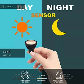 MR16 LED bulb with day/night sensor GU10 1x5 W 2700 K non-dimmable black with day/night sensor (Lucide)