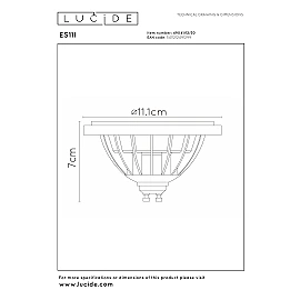 ES111 — LED bulb GU10 12W, 2200–3000K, 820 lm, Black (Lucide)