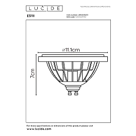 ES111 — LED bulb GU10 12W, 2200–3000K, 820 lm, White (Lucide)