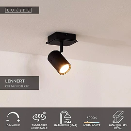 LENNERT Bathroom ceiling spotlight 1x5W GU10 IP44 Black (Lucide)