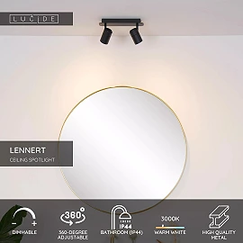 LENNERT Bathroom ceiling spotlight 2x5W GU10 IP44 Black (Lucide)