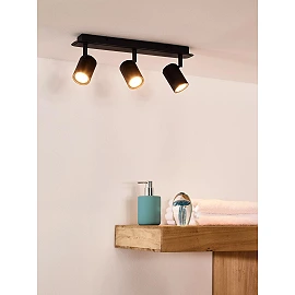 LENNERT vannas istabas griestu prožektors GU10 LED 3x5W 3000K IP44 melns (Lucide)