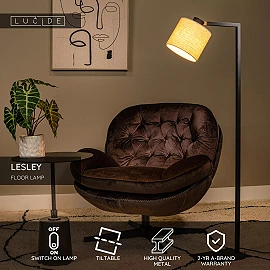 LESLEY stāvlampa 43x20 cm E27 melna (Lucide)