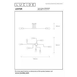 LESTER griestu lampa 8xE27 40W melna (Lucide)