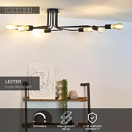 LESTER griestu lampa 8xE27 40W melna (Lucide)