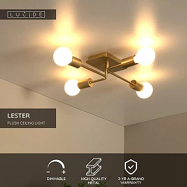 LESTER griestu lampa 4xE27 40W matēta zelta/misiņa (Lucide)
