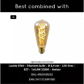 LESTER griestu lampa 4xE27 40W melna (Lucide)