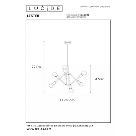 LESTER piekaramā lampa 6xE27 40W melna (Lucide)