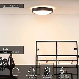 LEX flush ceiling light Ø33 cm 2 x 9 W E27 black (Lucide)