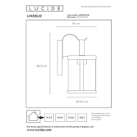 LINDELO outdoor wall light 1x40W E27 black (Lucide)