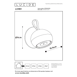 LUNEX rechargeable outdoor wall light LED 1x2W 3000K black (Lucide)