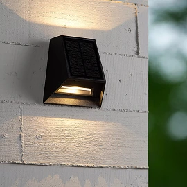 LUTON solar outdoor wall light with PIR motion and day/night sensors, solar LED, 2 W, 100 lm, 2700/3000 K, black (Lucide)