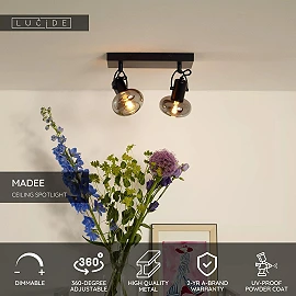 MADEE ceiling spotlight 2 x E14 black smoke grey (Lucide)