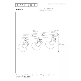 MADEE Ceiling spotlight 38x9 cm 3xE14 black (Lucide)