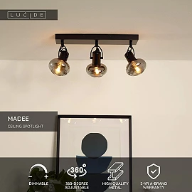 MADEE Ceiling spotlight 38x9 cm 3xE14 black (Lucide)