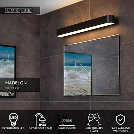 MADELON bathroom LED wall light 9 W 2700K IP44 black (Lucide)