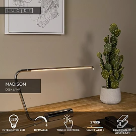 MADISON LED desk lamp 9 W 2700 K chrome/black (Lucide)