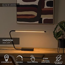 MADISON LED desk lamp 6,5 W 2700 K black (Lucide)
