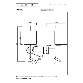 MAGIC wall light 1xE27 40 W with USB black (Lucide)