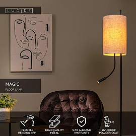 MAGIC floor lamp Ø24 cm 1xE27 40 W with reading arm black (Lucide)
