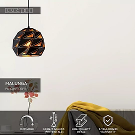 MALUNGA piekaramā lampa Ø25 E27 melna (Lucide)