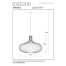 MANUELA piekaramā lampa Ø 50 cm 1xE27, melna (Lucide)