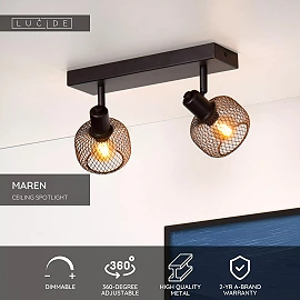 MAREN Ceiling spotlight 2xE14 black (Lucide)