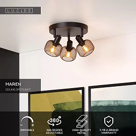 MAREN Ceiling spotlight Ø37 cm 3xE14 black (Lucide)