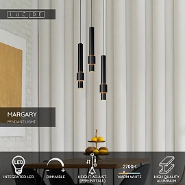MARGARY piekaramā lampa Ø28 cm LED 3 x 4W 2700K melna (Lucide)