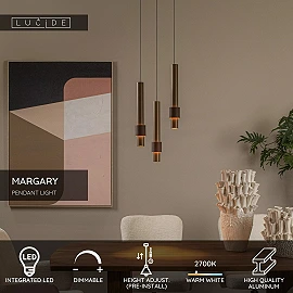 MARGARY piekaramā lampa Ø28 cm LED 3 x 4W 2700K kafijas krāsā (Lucide)