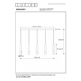 MARGARY piekaramā lampa 103 cm LED 5 x 4,2W 2700K kafijas krāsā (Lucide)