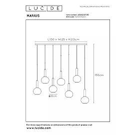 MARIUS pendant light 7xE27 black / smoke grey (Lucide)