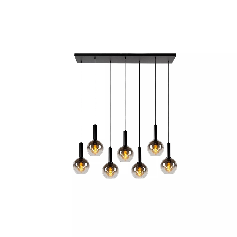 MARIUS pendant light 7xE27 black / smoke grey (Lucide)