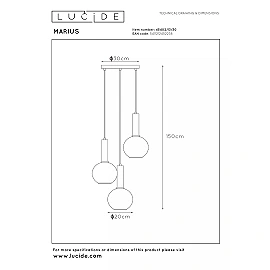 MARIUS pendant light Ø 48.5 cm 3xE27 black / smoke grey (Lucide)