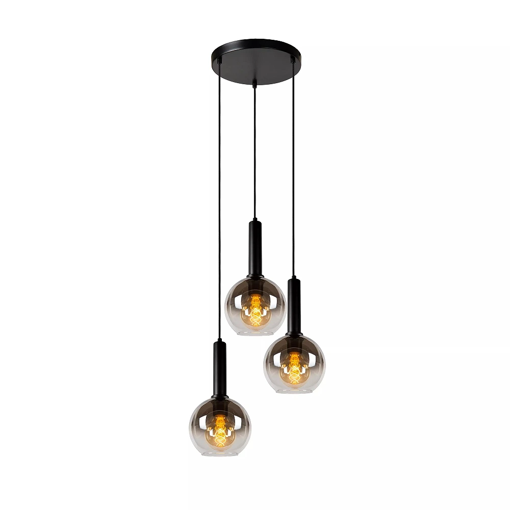 MARIUS pendant light Ø 48.5 cm 3xE27 black / smoke grey (Lucide)