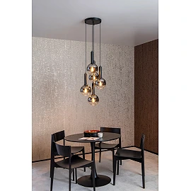 MARIUS piekaramā lampa Ø 55 cm 5xE27 melna / dūmakaini pelēka (Lucide)