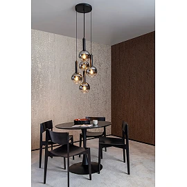 MARIUS piekaramā lampa Ø 55 cm 5xE27 melna / dūmakaini pelēka (Lucide)