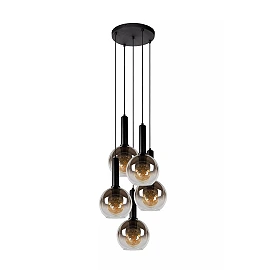 MARIUS piekaramā lampa Ø 55 cm 5xE27 melna / dūmakaini pelēka (Lucide)