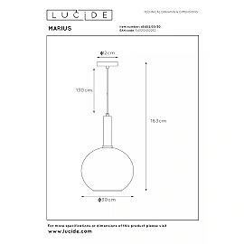 MARIUS pendant light Ø 30 cm 1xE27 black / smoke grey (Lucide)