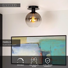 MARIUS griestu lampa Ø20 cm 1xE27 melna / dūmu pelēka (Lucide)