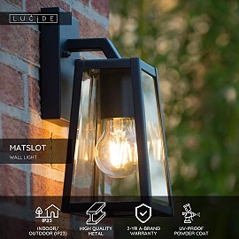 MATSLOT outdoor wall light 1x40W E27 black (Lucide)