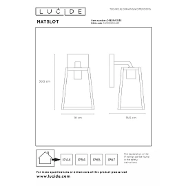 MATSLOT outdoor wall light 1 x 40 W E27 black (Lucide)
