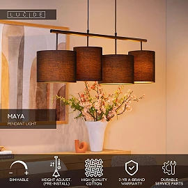 MAYA pendant light 4xE27 Black (Lucide)