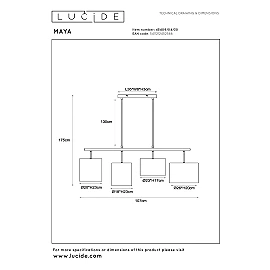 MAYA pendant light 4xE27 Black (Lucide)