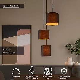 MAYA pendant light Ø46 cm 3xE27 Black (Lucide)