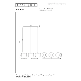 MEDINE pendant light 3 x E27 opal glass (Lucide)